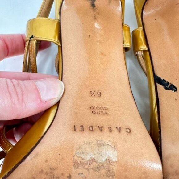 Casadei Womens Leather Peep Toe High Heel Strappy Platform Sandals Gold Size 8.5 - Picture 5 of 11